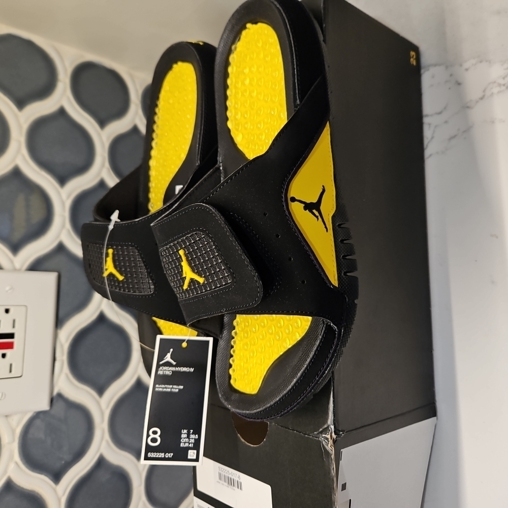 Jordan Black and Yellow Sandals Dynamic Design